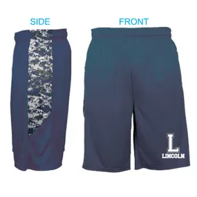 1/1A badger MOISTURE WICKING SHORTS w/ POCKETS /  NAVY w/ DIGITAL CAMO TRIM
