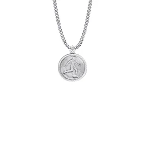 15/16 Inch Round Nickel Silver Girl's Soccer Player Medal with St. Christopher on Back