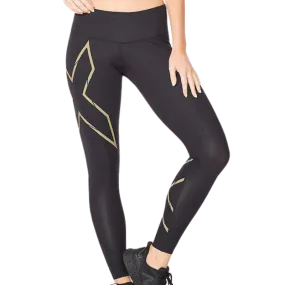 2XU Womens Light Speed Mid-Rise Comp Tight - Black/Gold Reflective