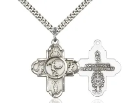 5-Way Soccer Sterling Silver Pendant on a 24 inch Light Rhodium Heavy Curb Chain.