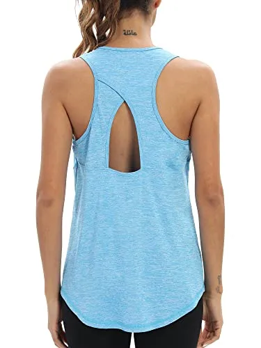 Aeuui Workout Tops for Women Racerback Tank Top Athletic Yoga Tops Exercise Running Shirts Gym Clothes Blue