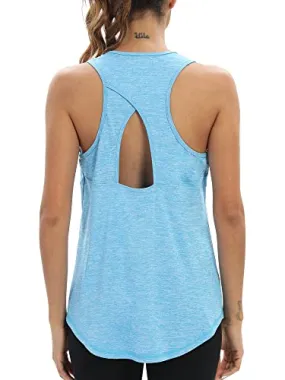 Aeuui Workout Tops for Women Racerback Tank Top Athletic Yoga Tops Exercise Running Shirts Gym Clothes Blue