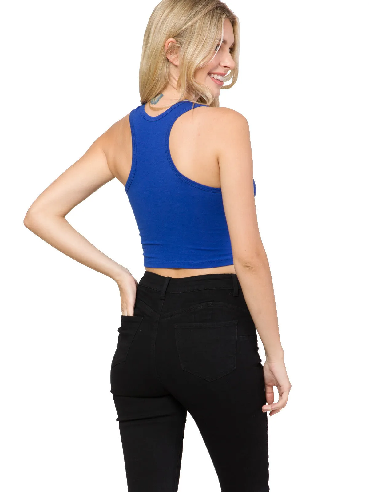 Cotton Basic Sleeveless Racerback Sports Crop Tank Top