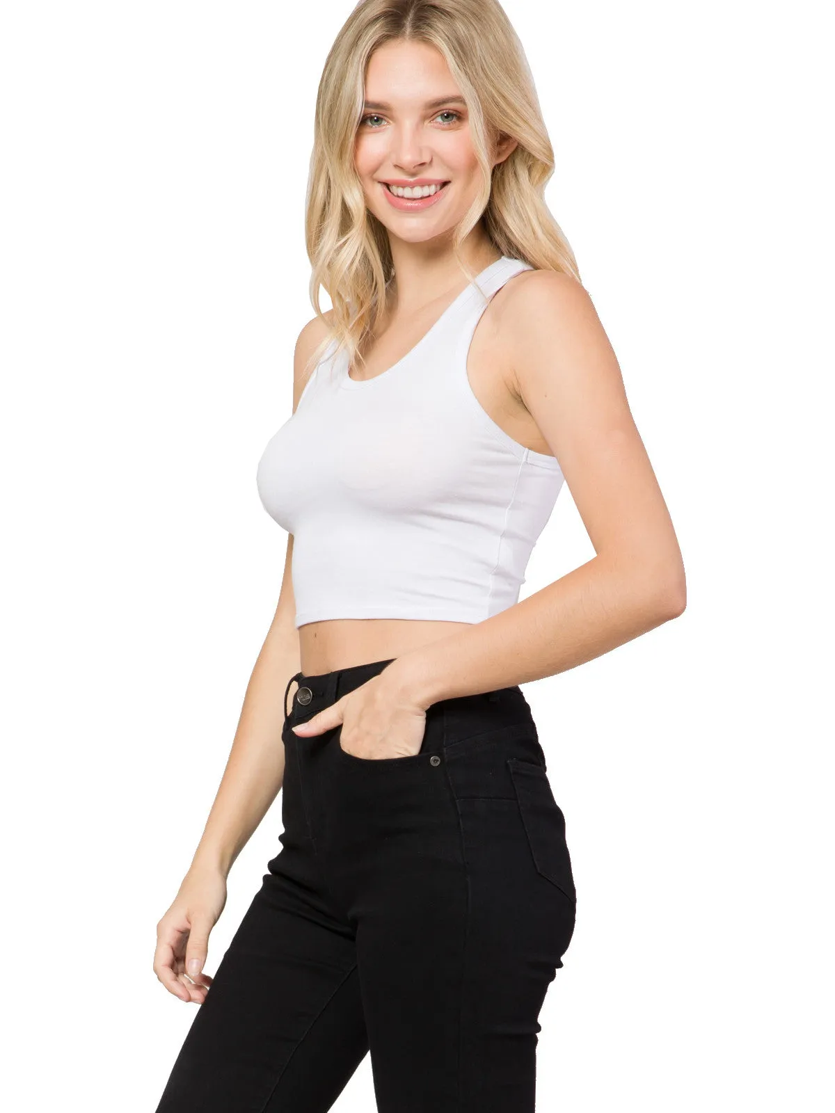 Cotton Basic Sleeveless Racerback Sports Crop Tank Top