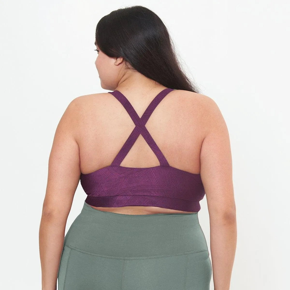 Cross Back Performance Bra Top - Sangria Geo Pattern