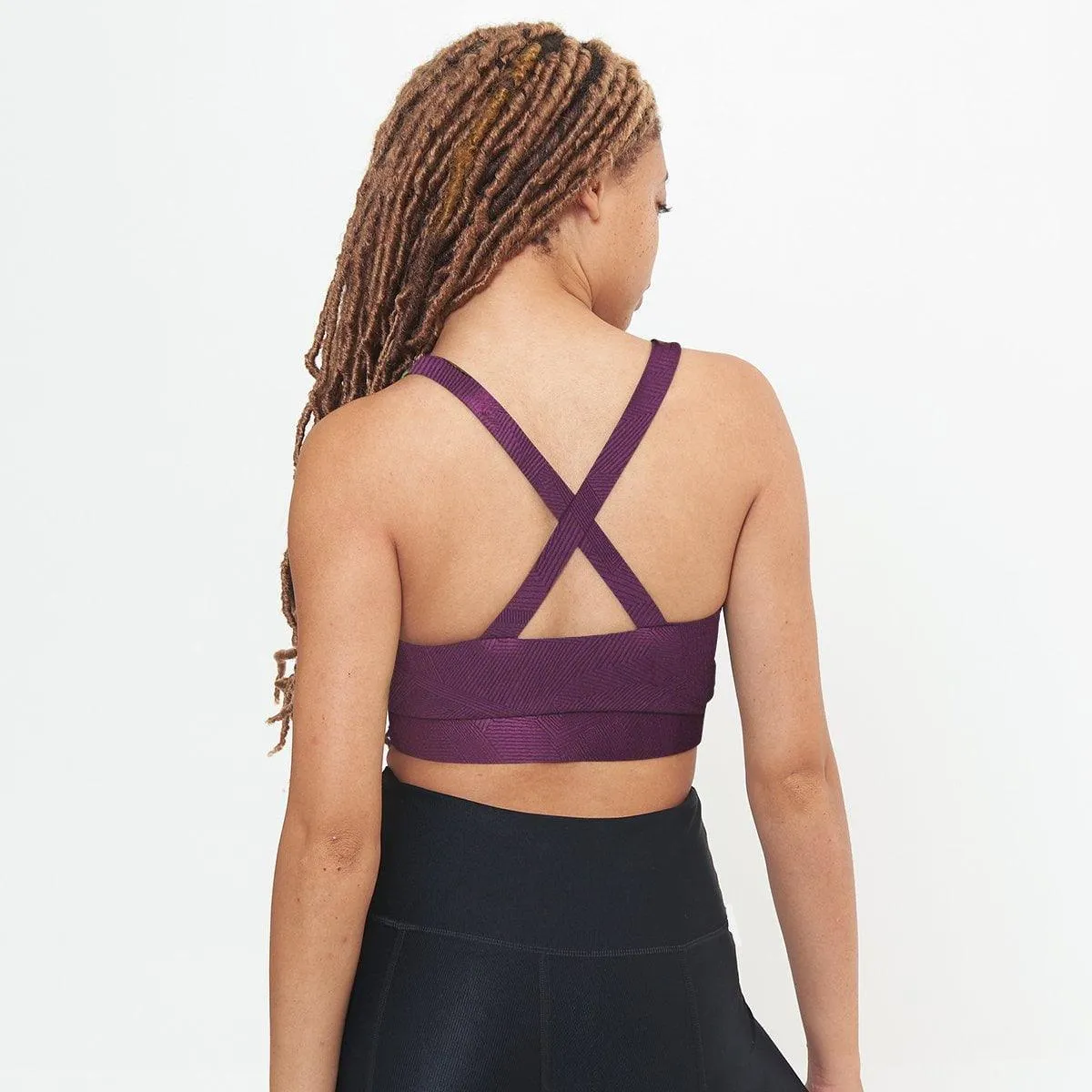 Cross Back Performance Bra Top - Sangria Geo Pattern