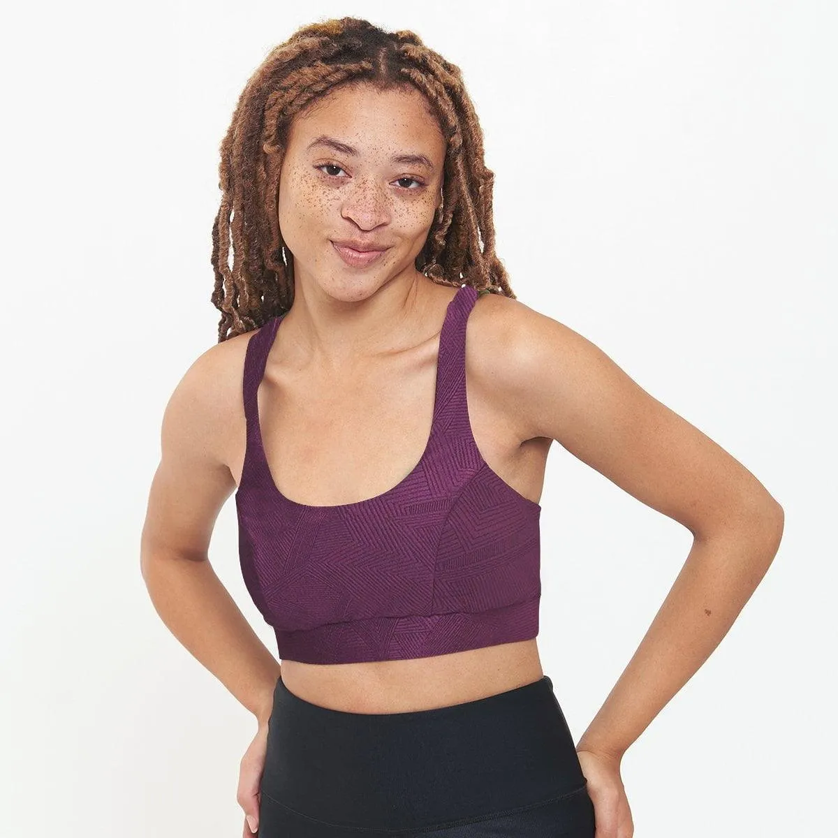 Cross Back Performance Bra Top - Sangria Geo Pattern