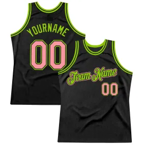 Custom Black Medium Pink-Neon Green Authentic Throwback Basketball Jersey