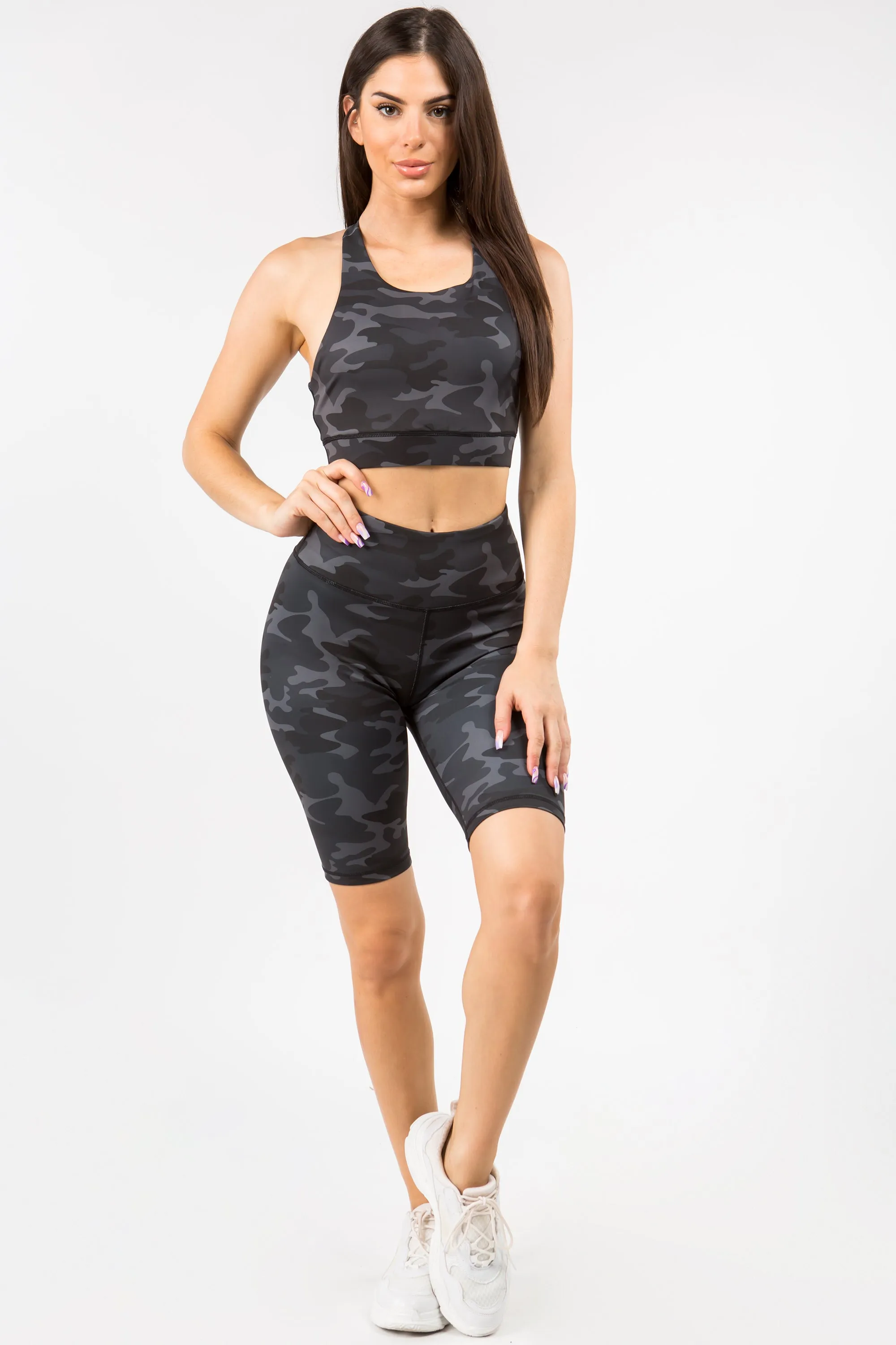 Dark Camo Active Biker Shorts Set