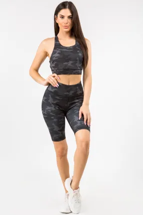 Dark Camo Active Biker Shorts Set