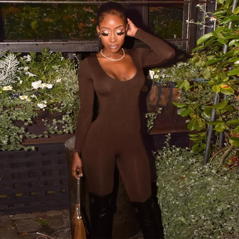 Fashion Long Sleeve Slim Fit Hip Lift Jumpsuit