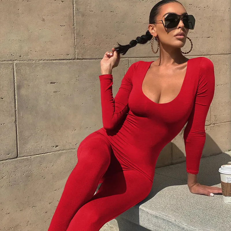 Fashion Long Sleeve Slim Fit Hip Lift Jumpsuit