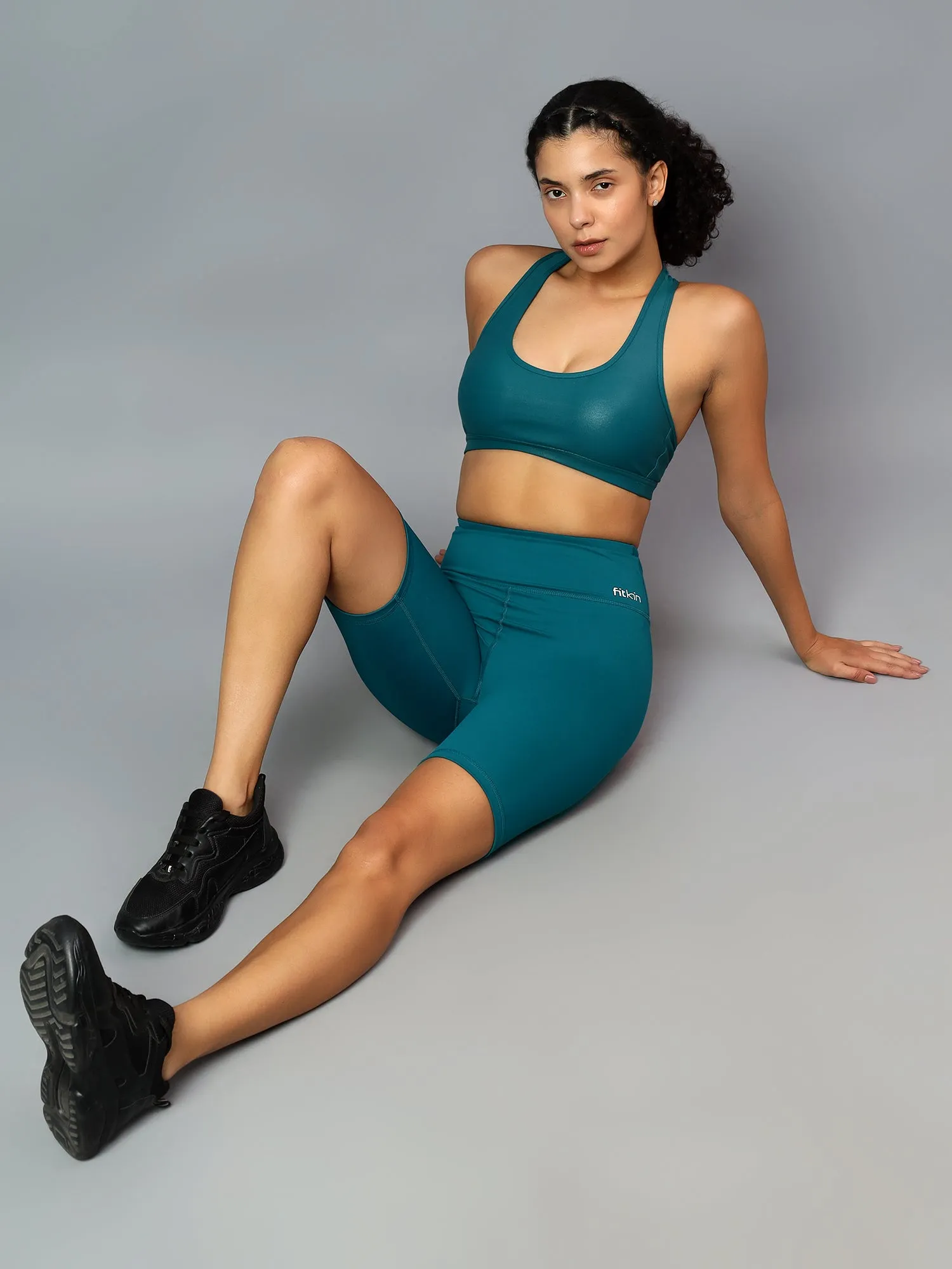 Fitkin Women's Teal Green Cycling Shorts