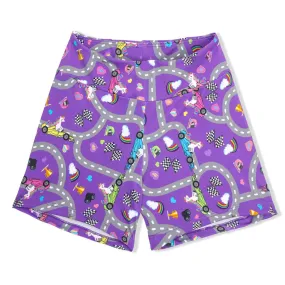 Girls Unicorn Race Car Shorts