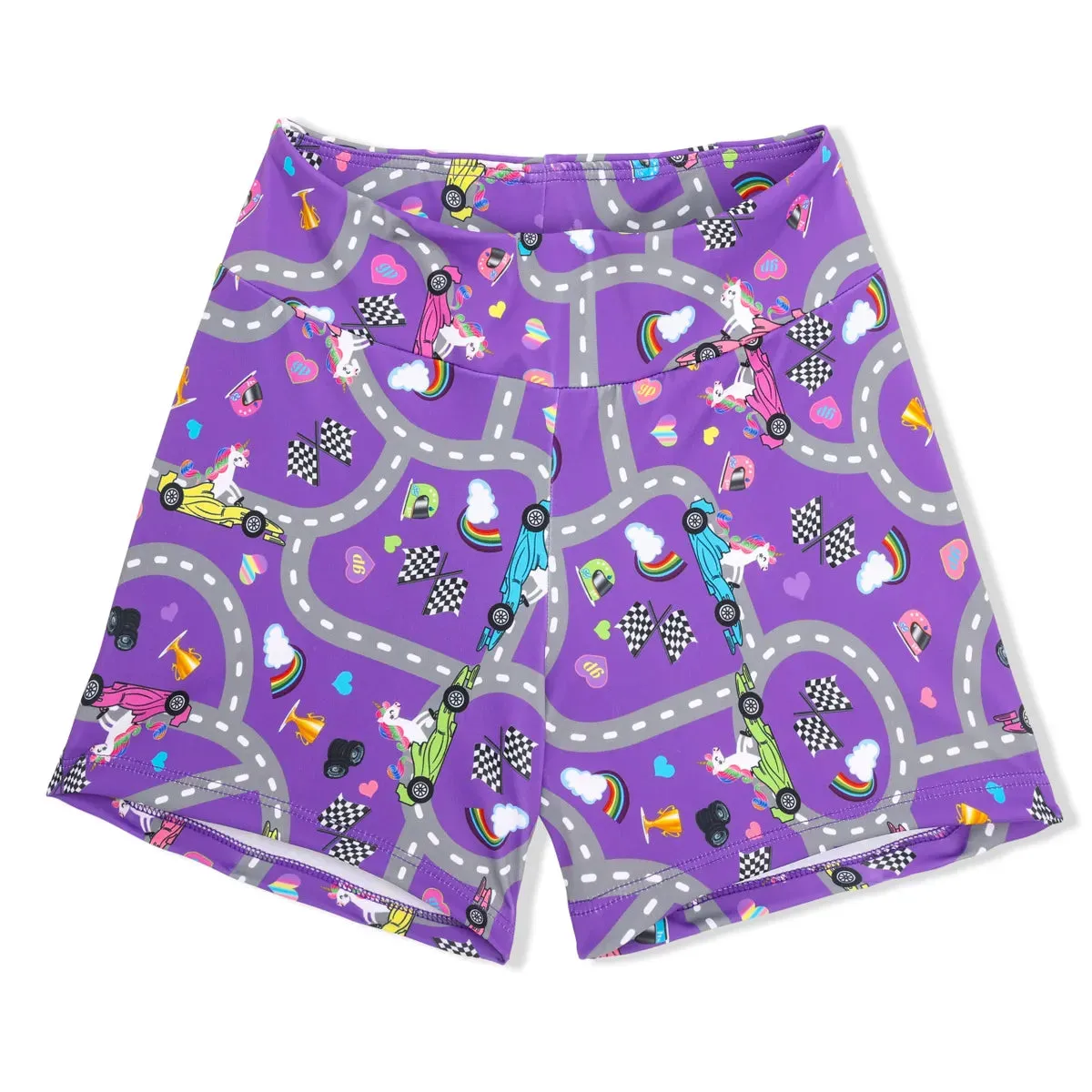Girls Unicorn Race Car Shorts