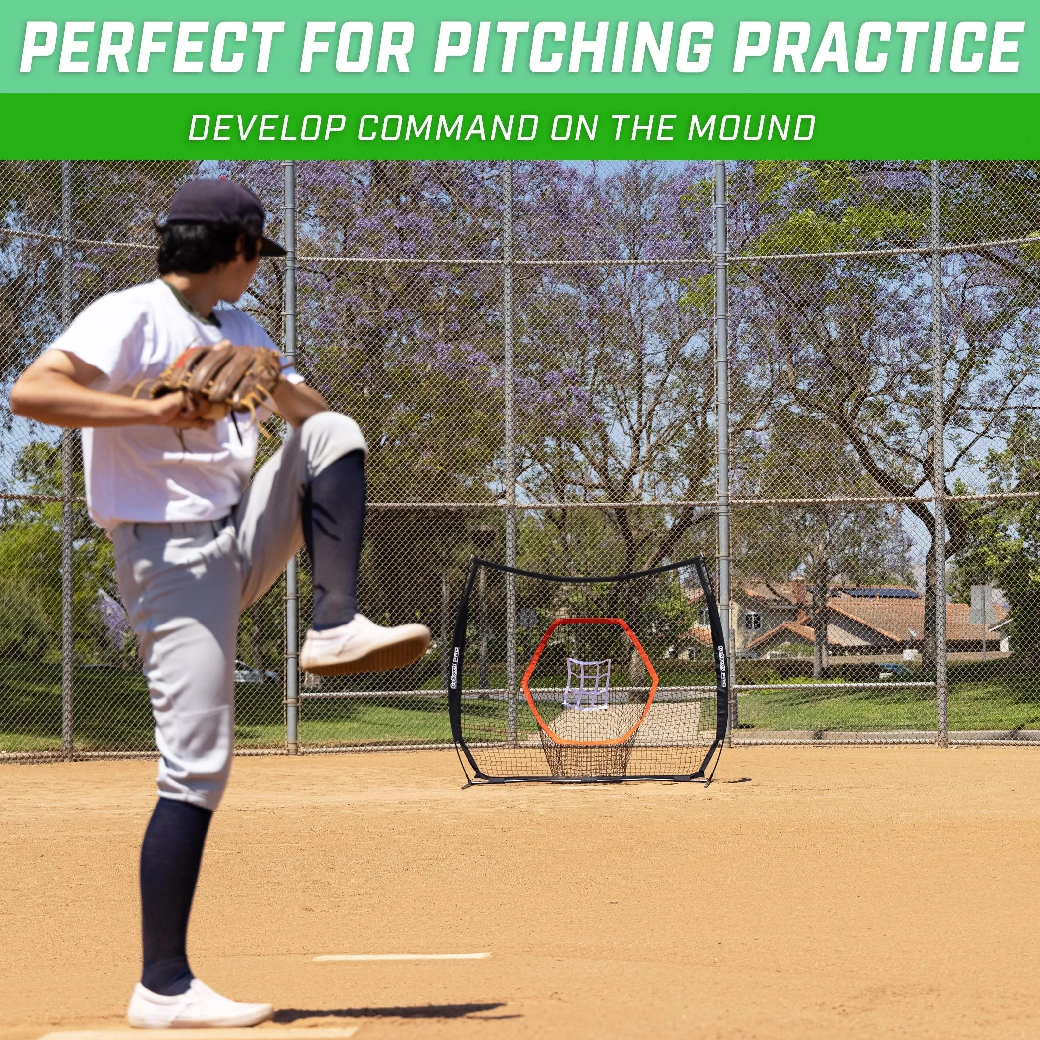 GoSports 7 ft x 7 ft PRO Baseball & Softball Practice Hitting & Pitching Net with Bow Type Frame, Carry Case and Strike Zone, Ultimate Training Net