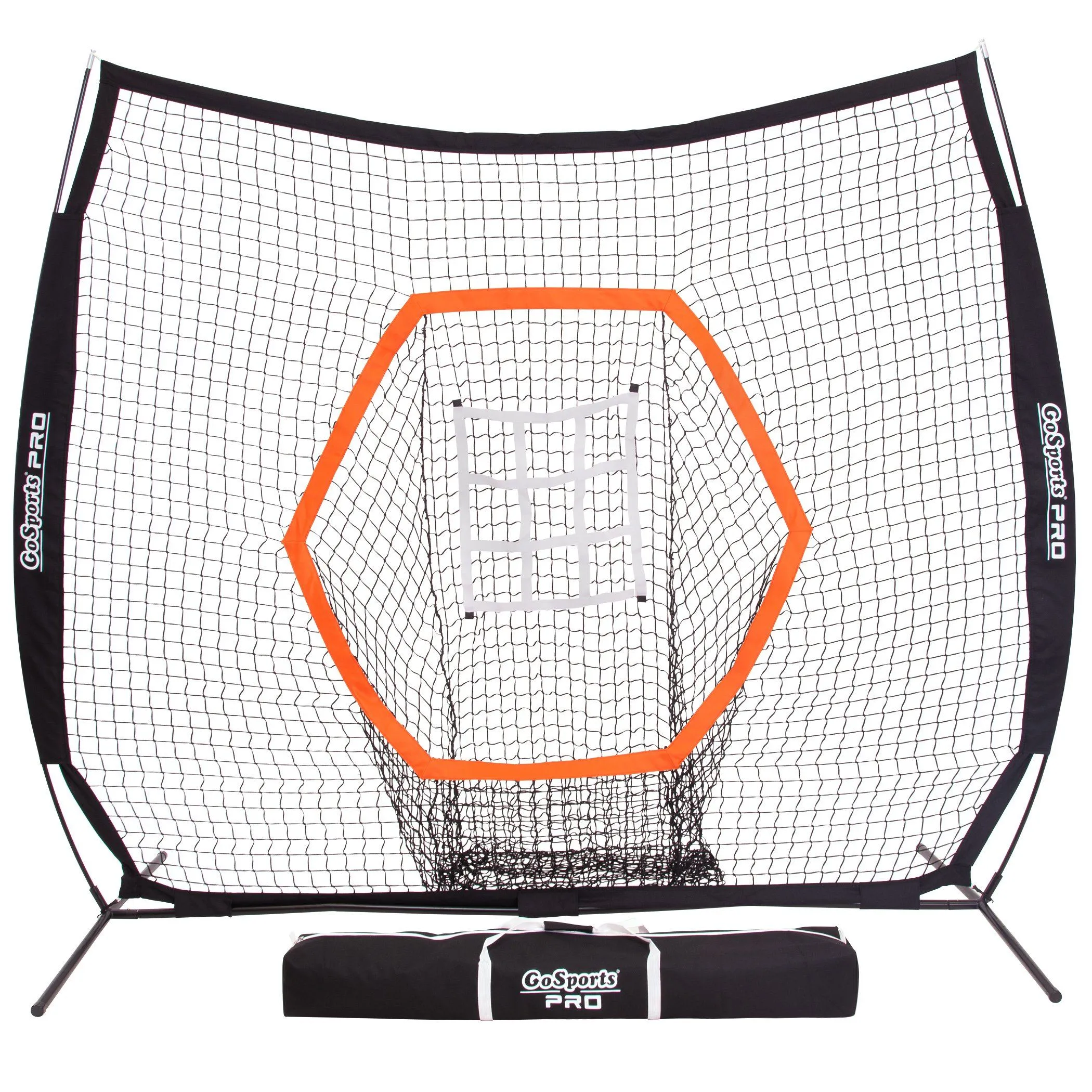 GoSports 7 ft x 7 ft PRO Baseball & Softball Practice Hitting & Pitching Net with Bow Type Frame, Carry Case and Strike Zone, Ultimate Training Net