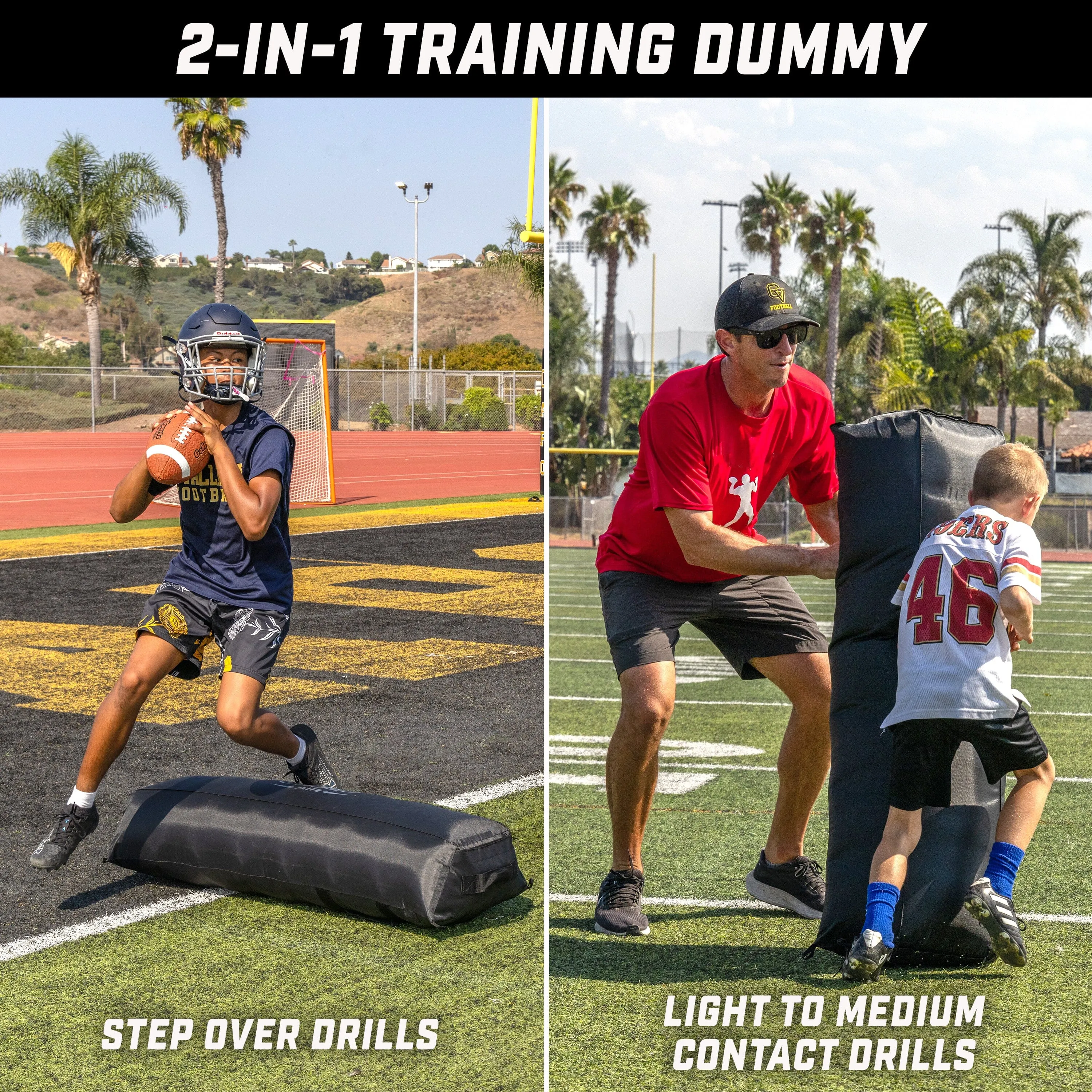 GoSports Inflatable Football Step Over Dummy & Blocking Pad - Training Equipment for Football Practice with 4 Heavy Duty Handles - 4 ft
