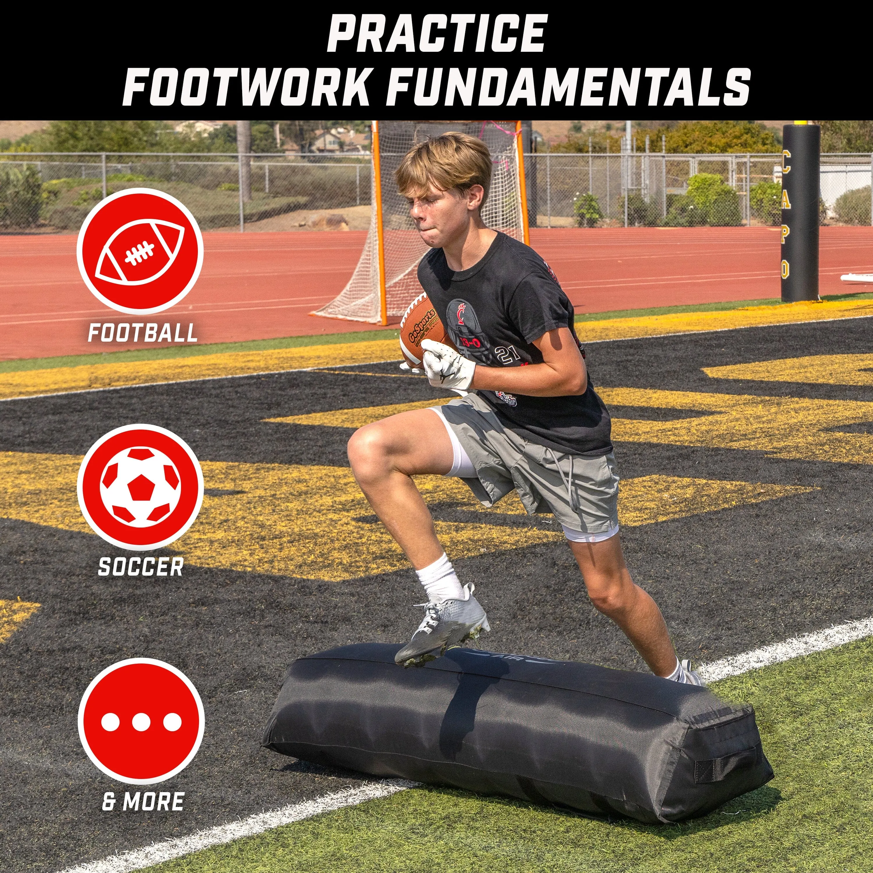 GoSports Inflatable Football Step Over Dummy & Blocking Pad - Training Equipment for Football Practice with 4 Heavy Duty Handles - 4 ft