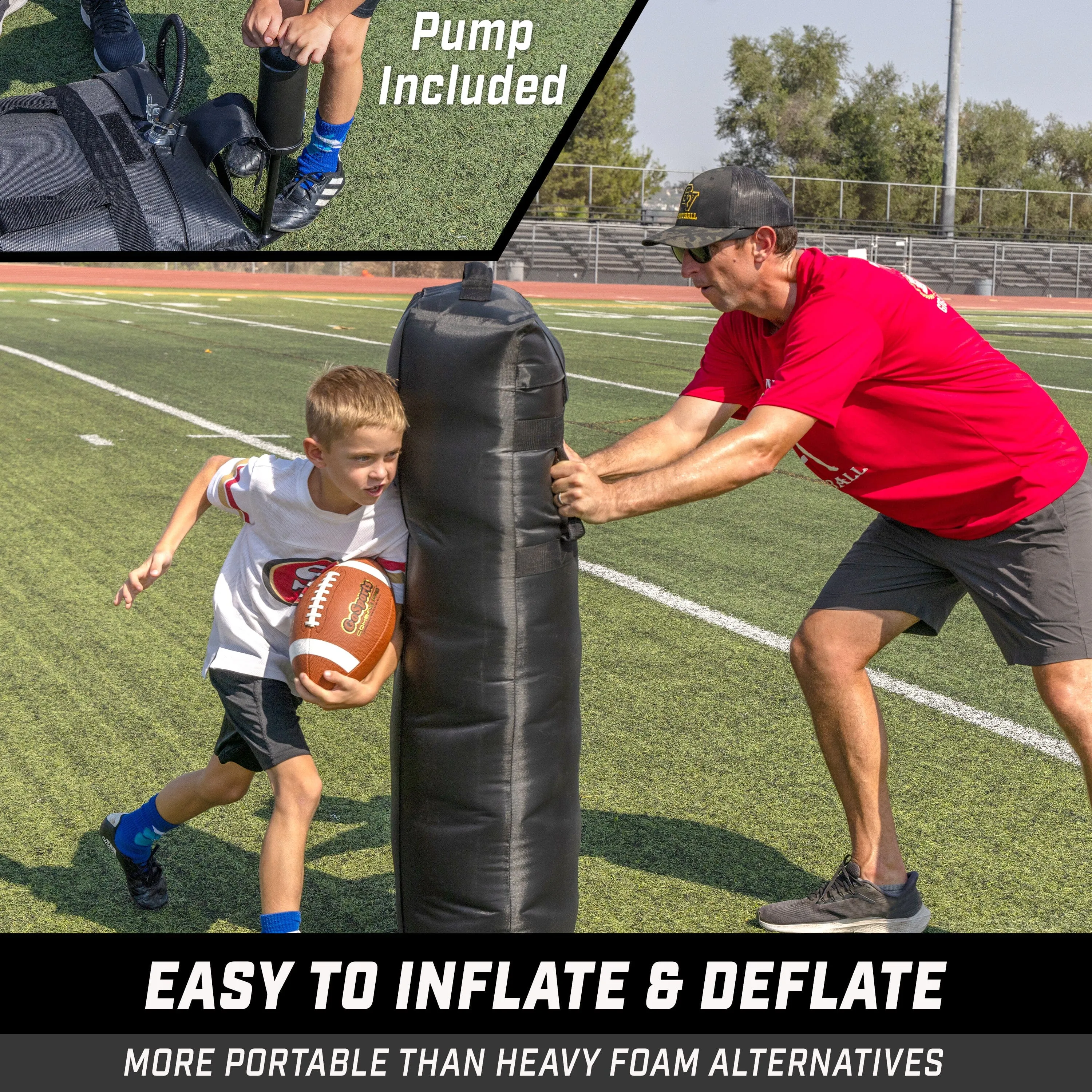 GoSports Inflatable Football Step Over Dummy & Blocking Pad - Training Equipment for Football Practice with 4 Heavy Duty Handles - 4 ft