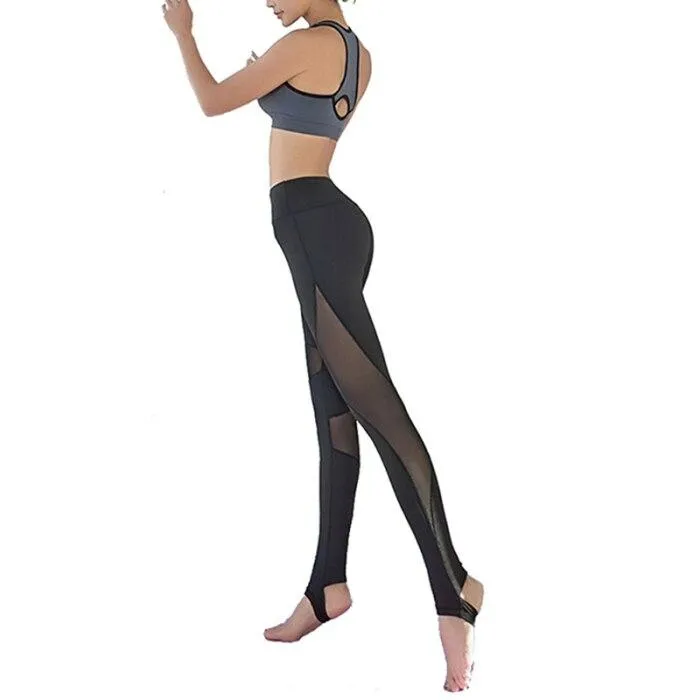 High Waisted Yoga Pants for Women Mesh Patchwork Elastic Sports Leggings