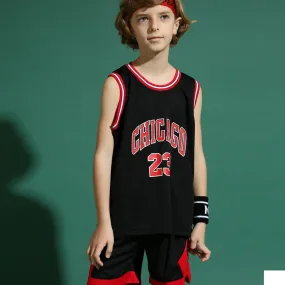 Kids Chicago Basketball Jersey Bull #23 Black Sleeveless T-shirt and Shorts 2pcs Suit