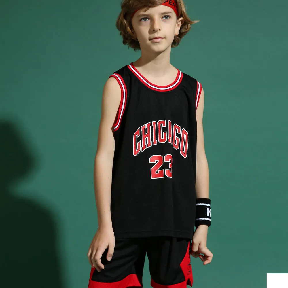 Kids Chicago Basketball Jersey Bull #23 Black Sleeveless T-shirt and Shorts 2pcs Suit
