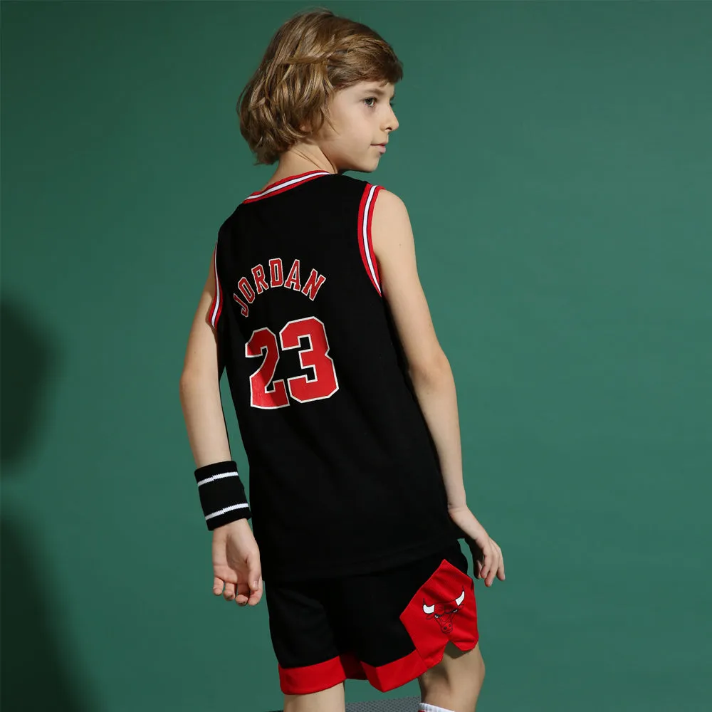 Kids Chicago Basketball Jersey Bull #23 Black Sleeveless T-shirt and Shorts 2pcs Suit