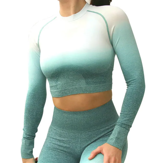 NORMOV Women T-shirt Yoga Top Fitness Clothing Women Seamless Long Sleeve Workout GymShirt Female Sportswear Breathable Clothing