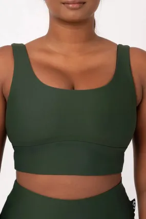 Performance Scoop Neck Comfort Crop Top - Dark Emerald