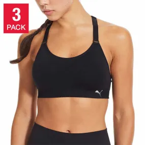 PUMA Sports Bra, Padded - Black, White, Gray - 3-pack