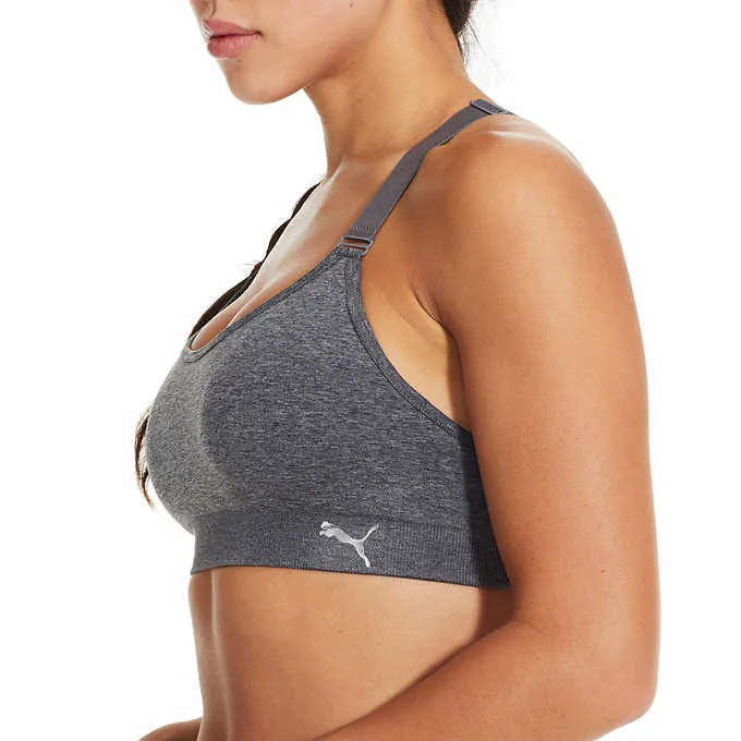 PUMA Sports Bra, Padded - Black, White, Gray - 3-pack