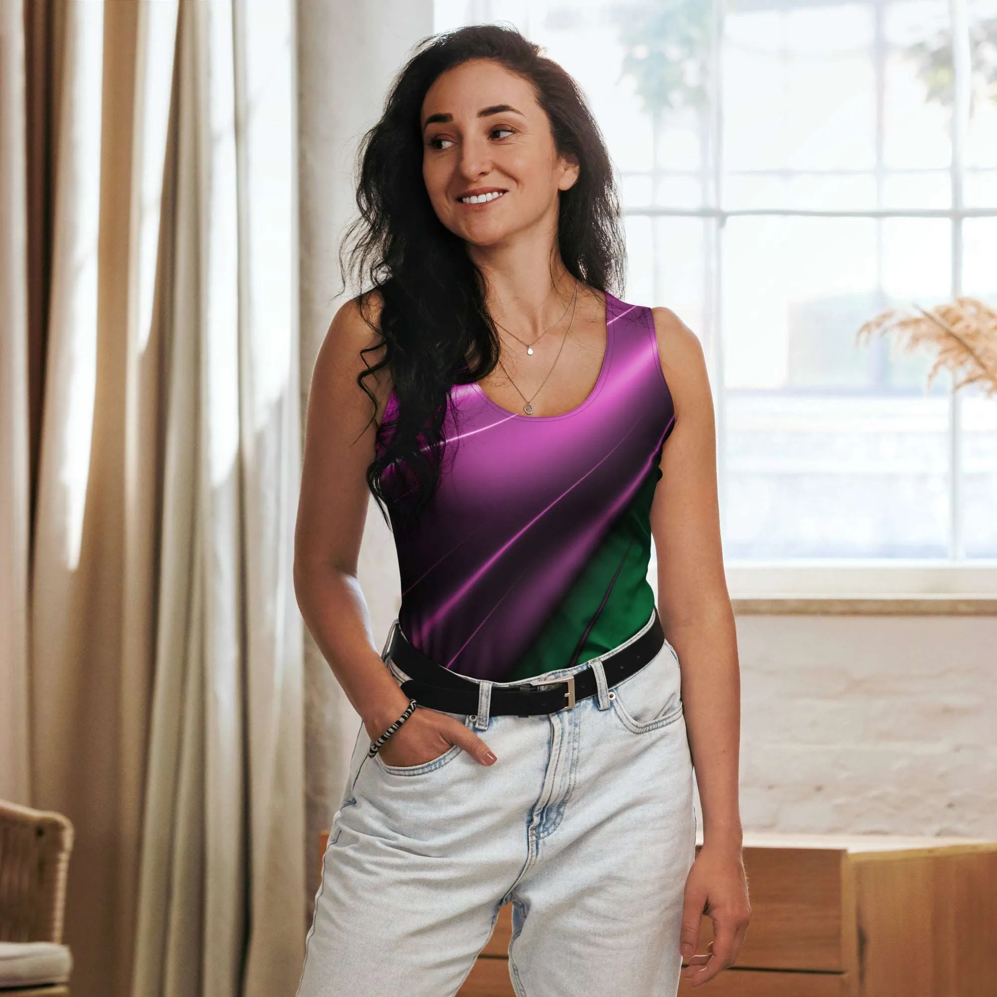 "Aurora Whispers Arctic Chic" Collection - Designer Long Tank Top