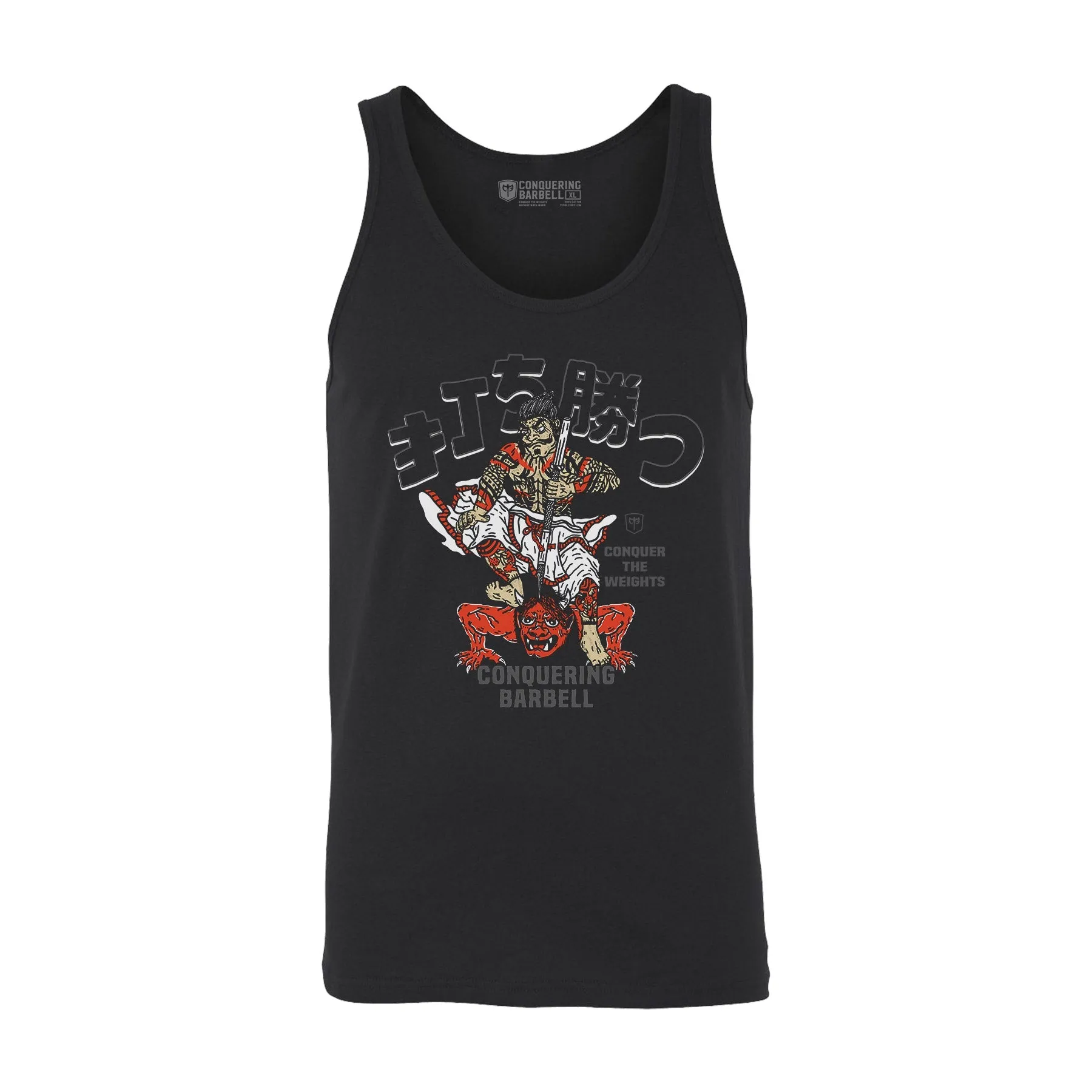 Samurai vs Oni Demon - on Black tank top