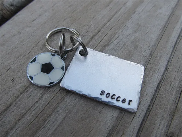 Soccer Keychain- Gift For Soccer Player or Fan- Keychain- with the name of your choice or "soccer" with soccer ball charm- Keychain