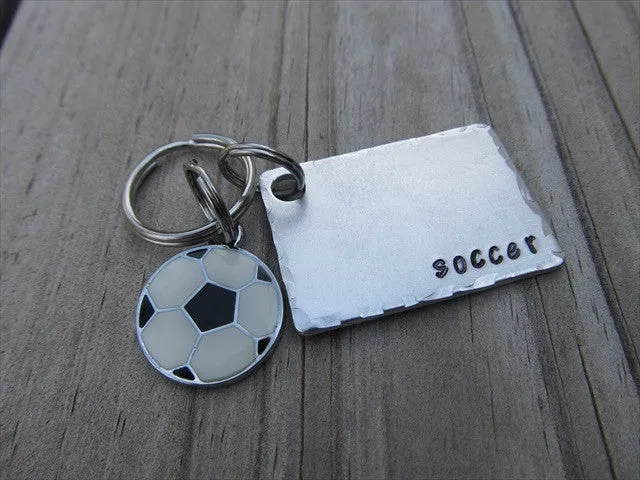 Soccer Keychain- Gift For Soccer Player or Fan- Keychain- with the name of your choice or "soccer" with soccer ball charm- Keychain