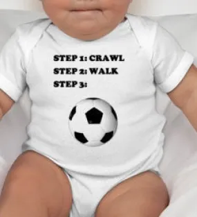Soccer Steps baby bodysuit Step 1 crawl, Step 2 walk, Step 3 SOCCER - Soccer baby gift - newborn soccer gift - soccer family baby shower
