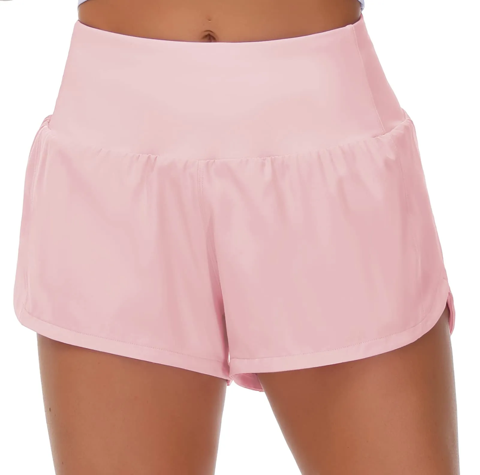 THE GYM PEOPLE Womens High Waisted Running Shorts Quick Dry Athletic Workout Shorts with Mesh Liner Zipper Pockets (Pink, X-Large)