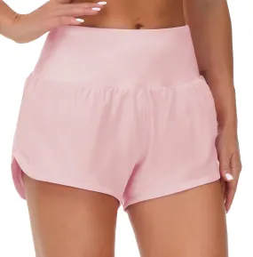 THE GYM PEOPLE Womens High Waisted Running Shorts Quick Dry Athletic Workout Shorts with Mesh Liner Zipper Pockets (Pink, X-Large)