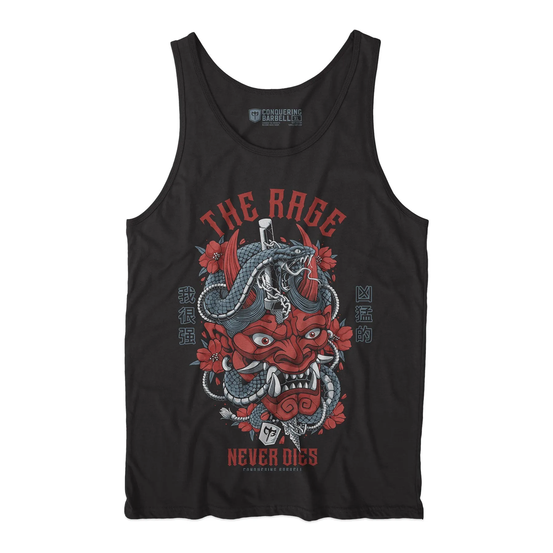 The Rage Never Dies - Hannya Mask - on Black tank top