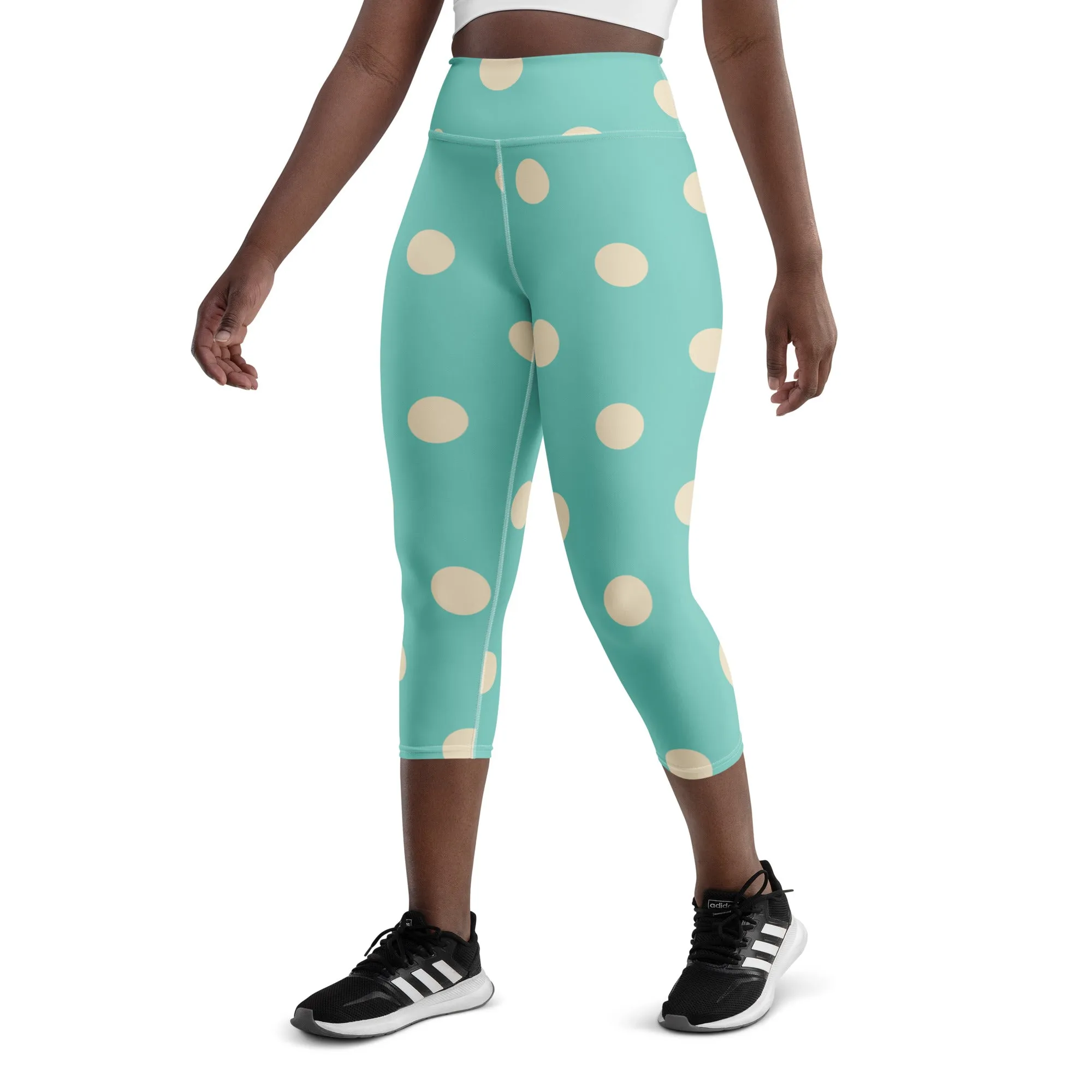 Vintage Polka Dots Yoga Capri Leggings | Exercise Capri Leggings, lioness-love