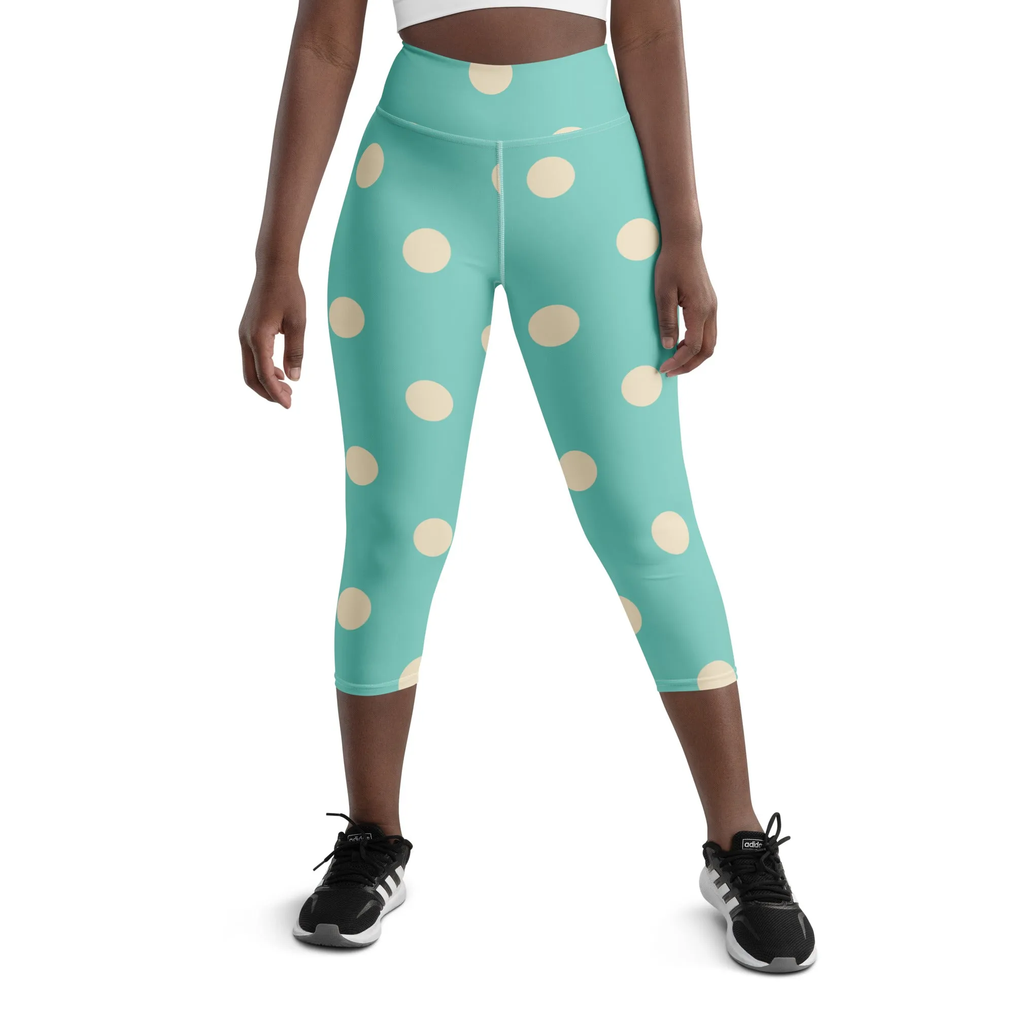 Vintage Polka Dots Yoga Capri Leggings | Exercise Capri Leggings, lioness-love