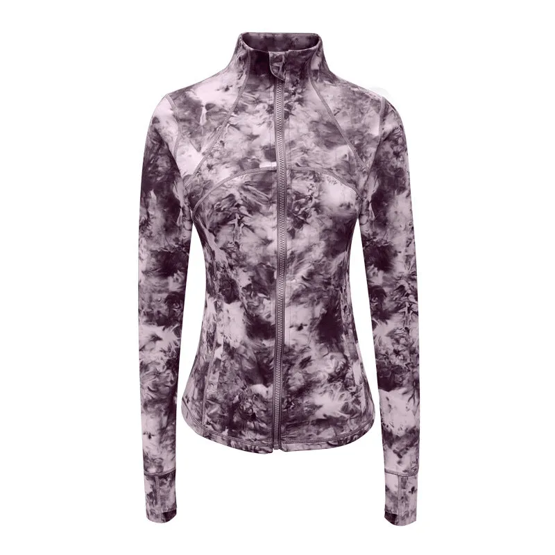 Women Autumn Winter Tie Dye Sports Gym Long Sleeve Zip Up Fitness Skinny Yoga Jackets