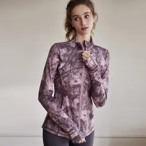 Women Autumn Winter Tie Dye Sports Gym Long Sleeve Zip Up Fitness Skinny Yoga Jackets