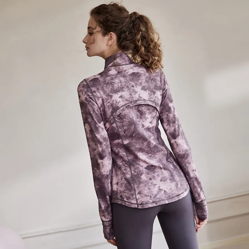 Women Autumn Winter Tie Dye Sports Gym Long Sleeve Zip Up Fitness Skinny Yoga Jackets