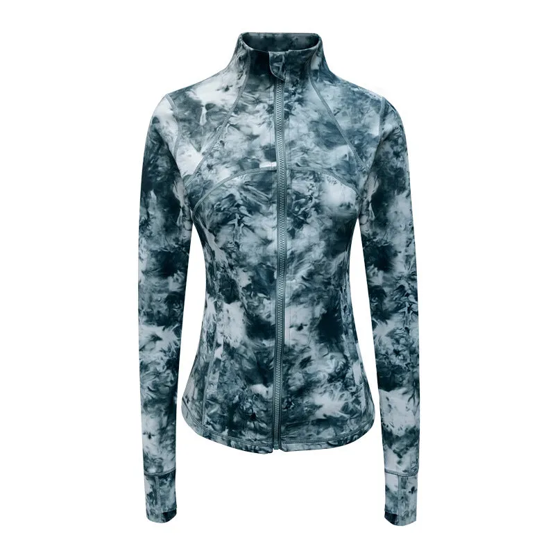 Women Autumn Winter Tie Dye Sports Gym Long Sleeve Zip Up Fitness Skinny Yoga Jackets