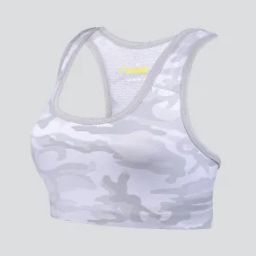 Women's Camo Sports Bra, Support for Yoga Gym - White