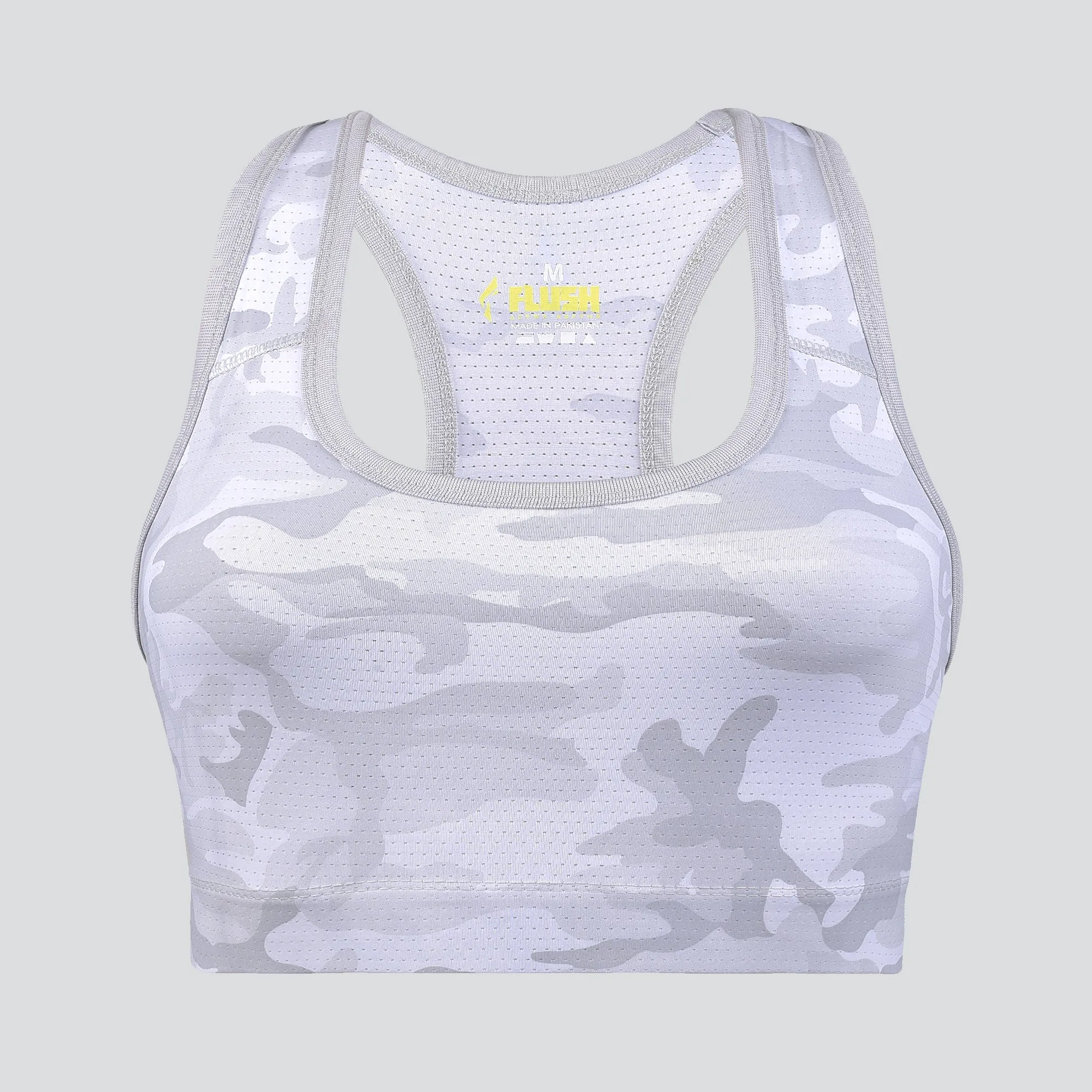 Women's Camo Sports Bra, Support for Yoga Gym - White