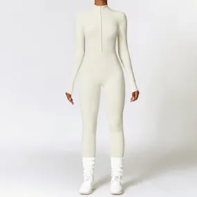 Zipper nude tight fitting velvet yoga jumpsuit,