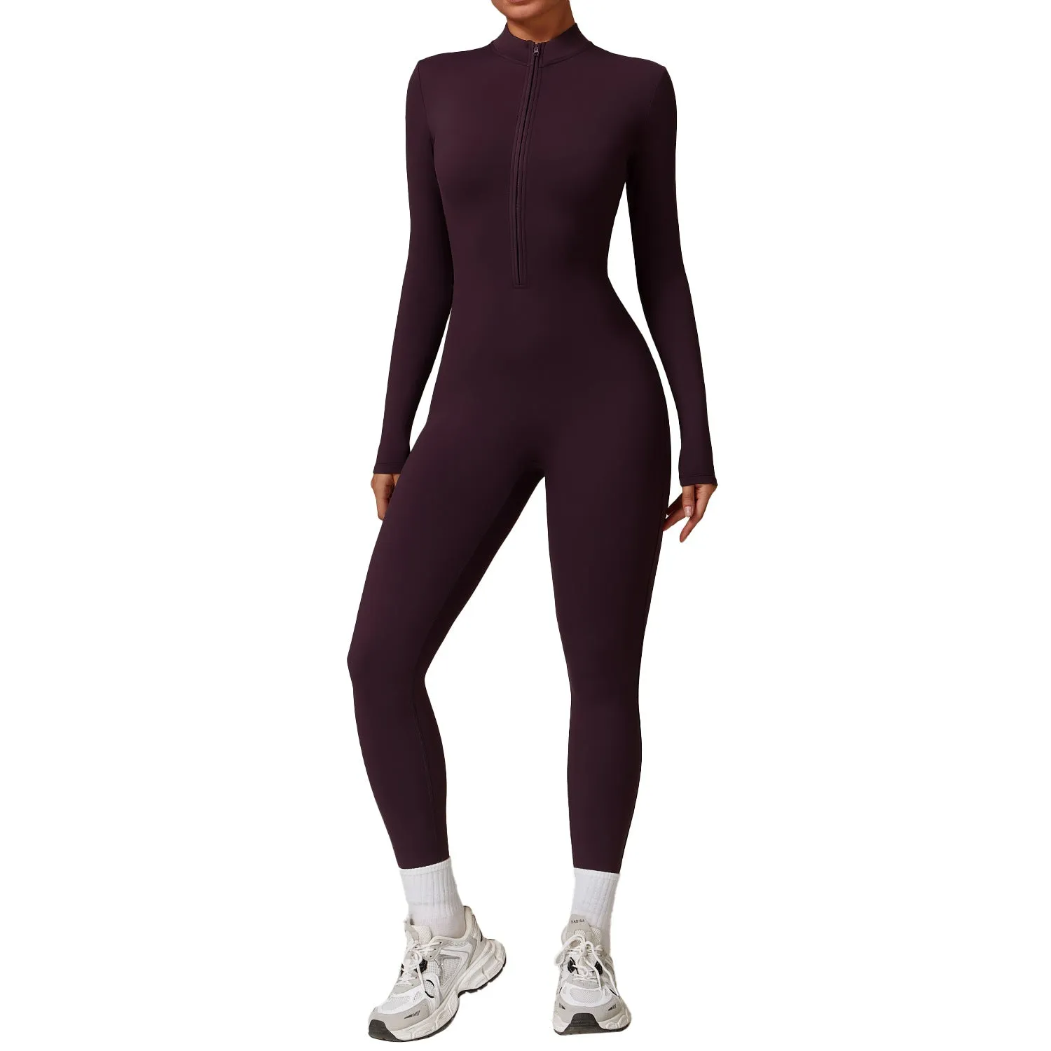 Zipper nude tight fitting velvet yoga jumpsuit,